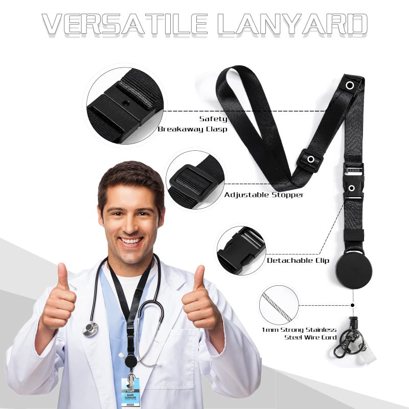DELSWIN Heavy Duty Retractable Lanyard - Breakaway Lanyards for ID Badges Keys  Retractable Keychain with Upgraded Carabiner  Key Ring  and 2-Card Thumb-Slot Badge Holder  8 oz Retraction - Image 2